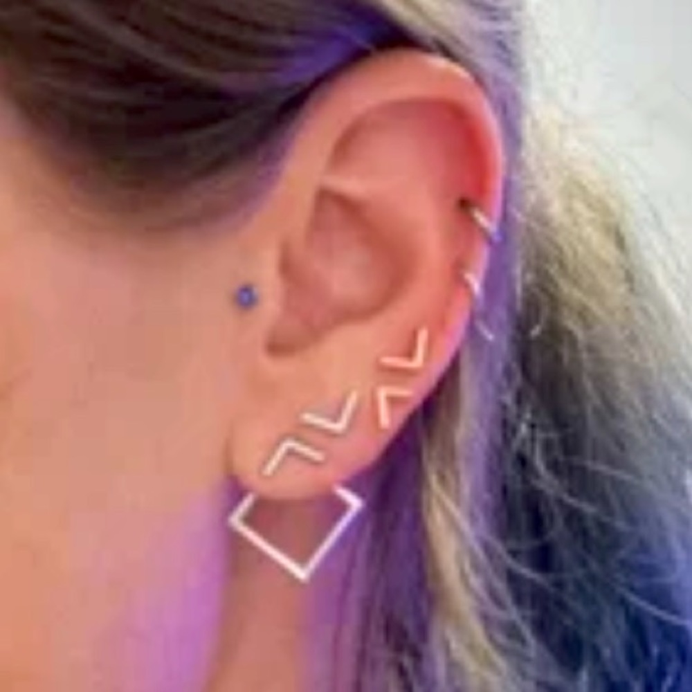 [SILVER]Modern Minimal Geometric Square Versatile Stud Earrings EarJacket - Picture 6 of 15